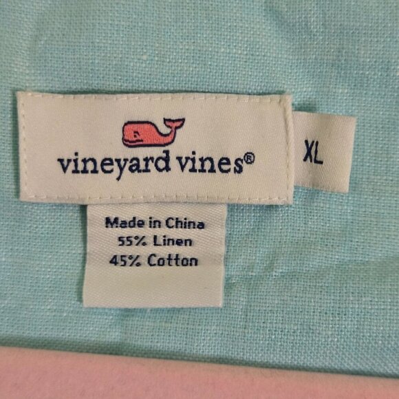 Vineyard Vines Mint Green Embroidered V Neck Linen Blanks Tonic Top Size XL - Picture 5 of 5